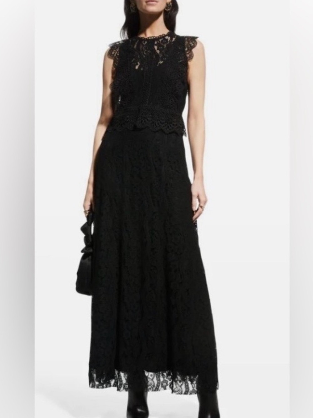 Johnny Was Biya Black Peplum Lace Zanda Maxi Dress XS